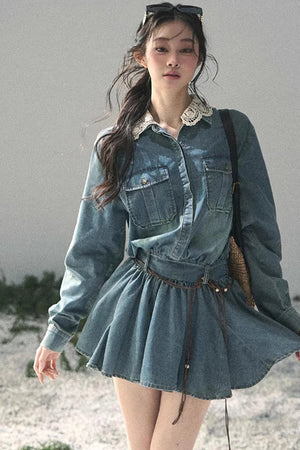 Eye-Catching Lace Collar Dress Set
