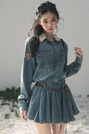 Eye-Catching Lace Collar Dress Set
