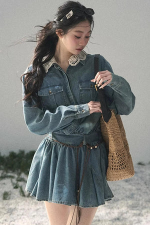 Eye-Catching Lace Collar Dress Set
