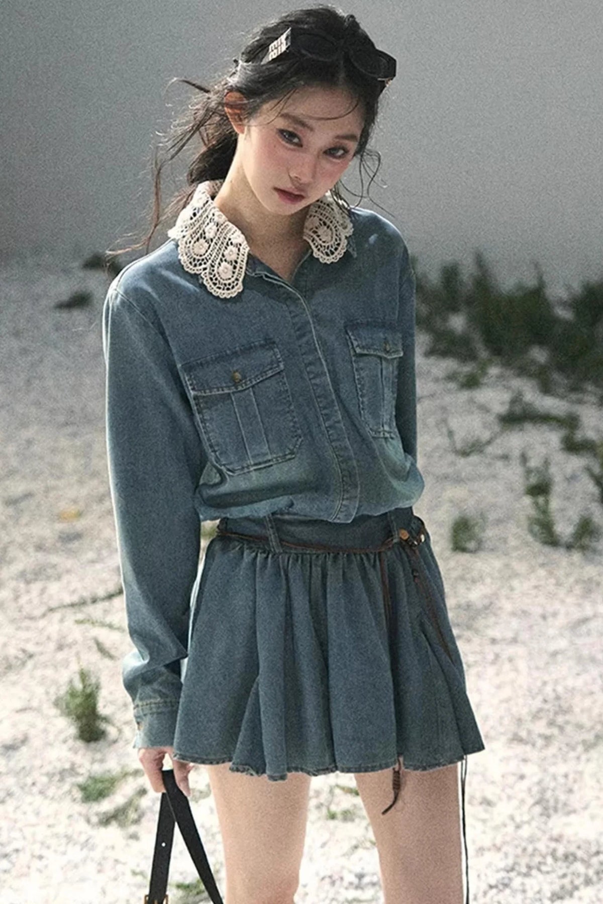 Eye-Catching Lace Collar Dress Set