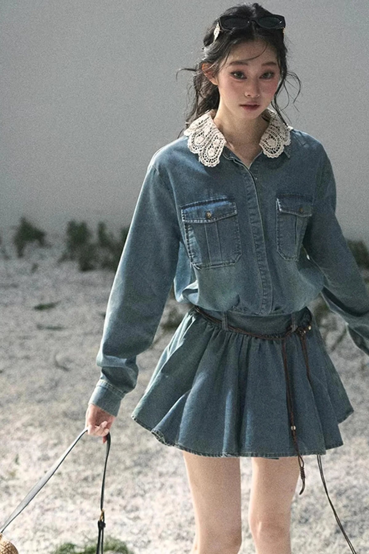 Eye-Catching Lace Collar Dress Set