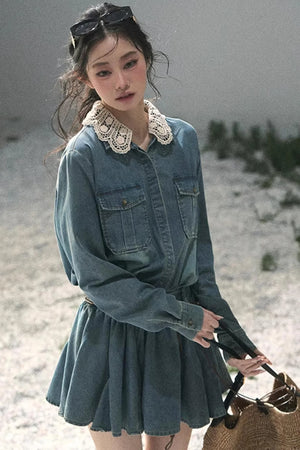 Eye-Catching Lace Collar Dress Set