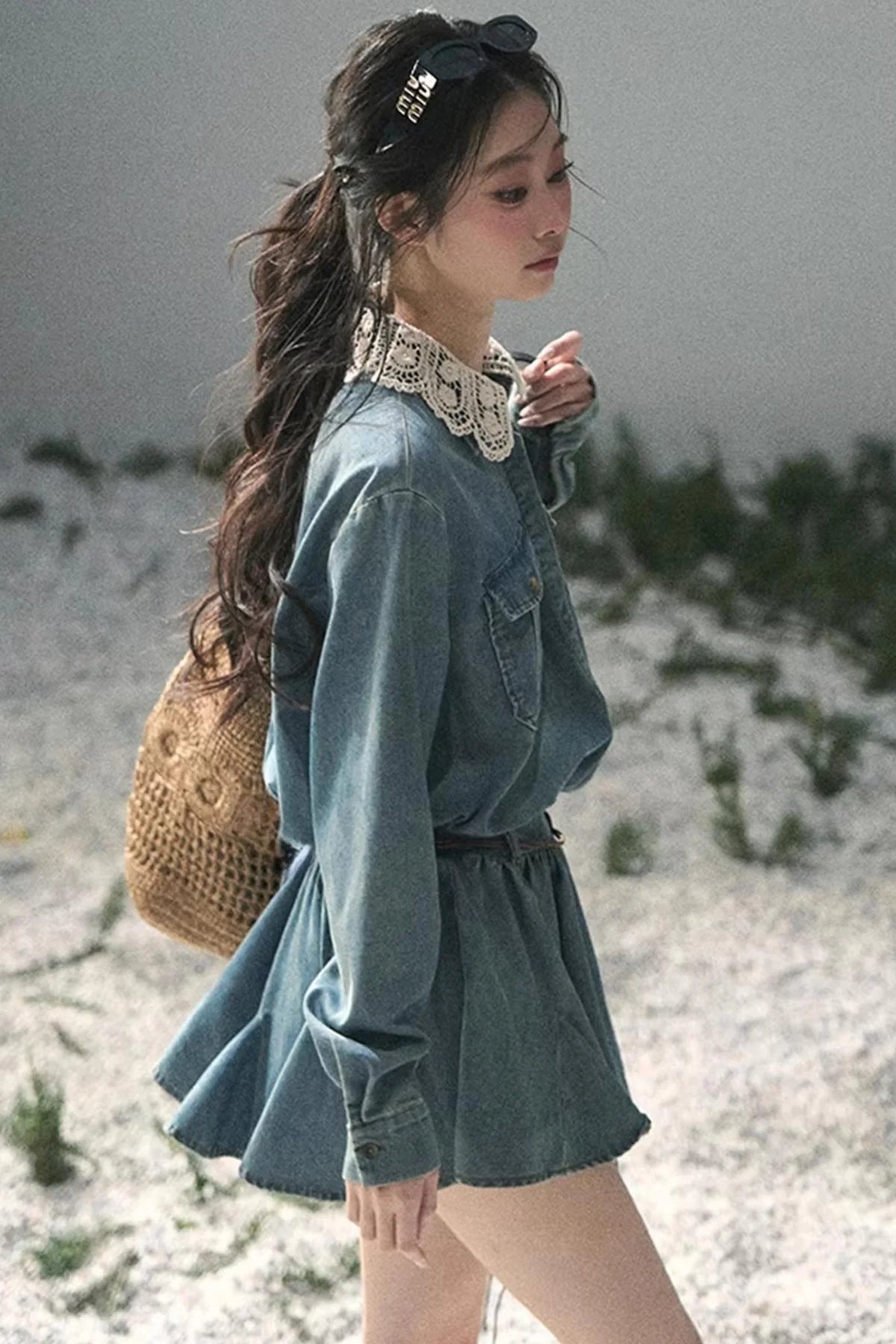 Eye-Catching Lace Collar Dress Set
