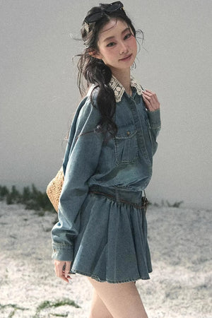 Eye-Catching Lace Collar Dress Set