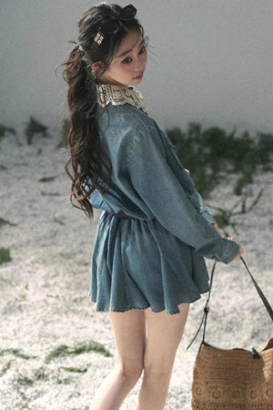 Eye-Catching Lace Collar Dress Set