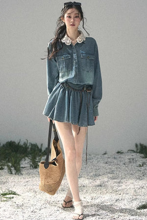 Eye-Catching Lace Collar Dress Set