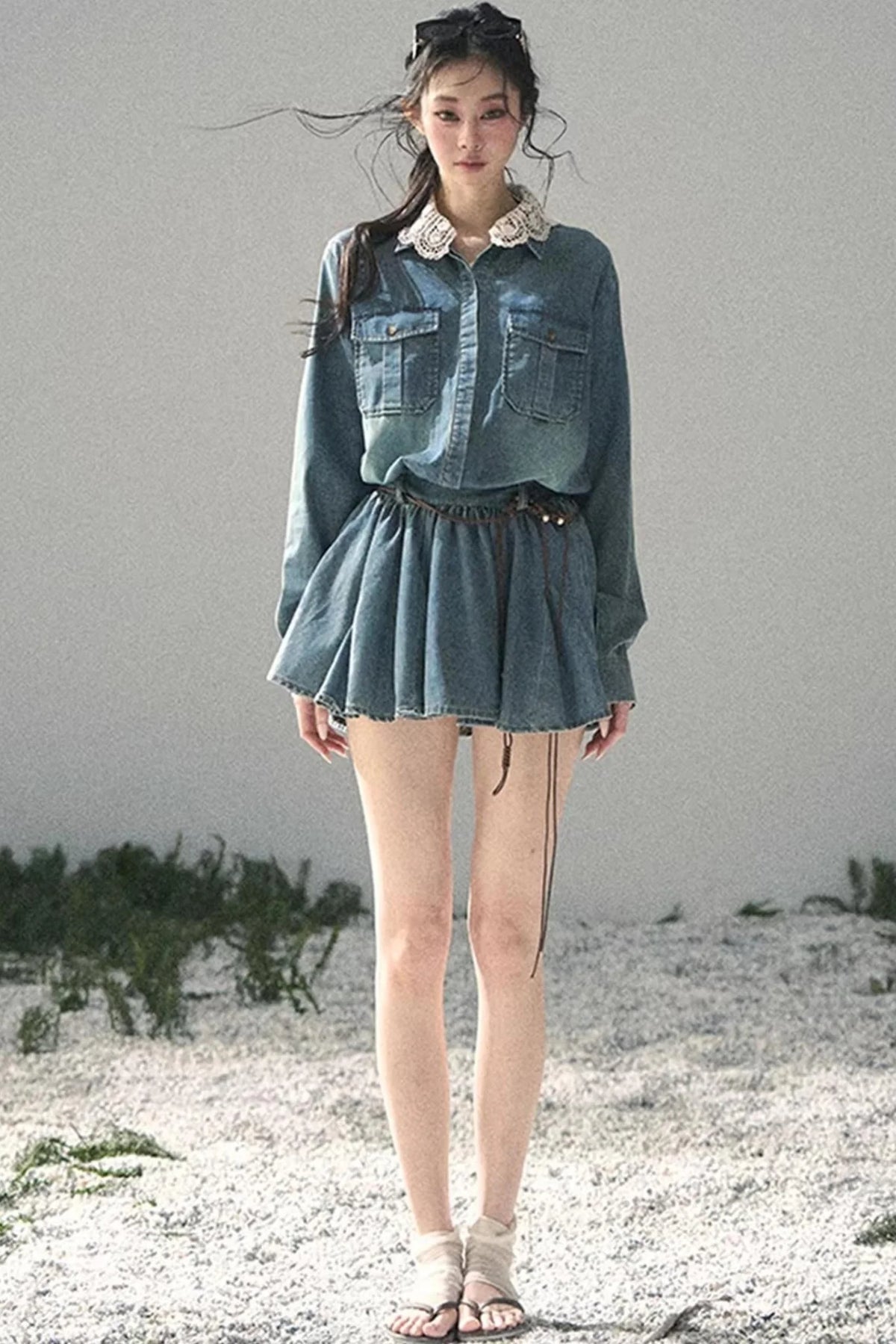 Eye-Catching Lace Collar Dress Set
