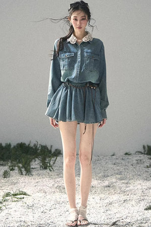 Eye-Catching Lace Collar Dress Set