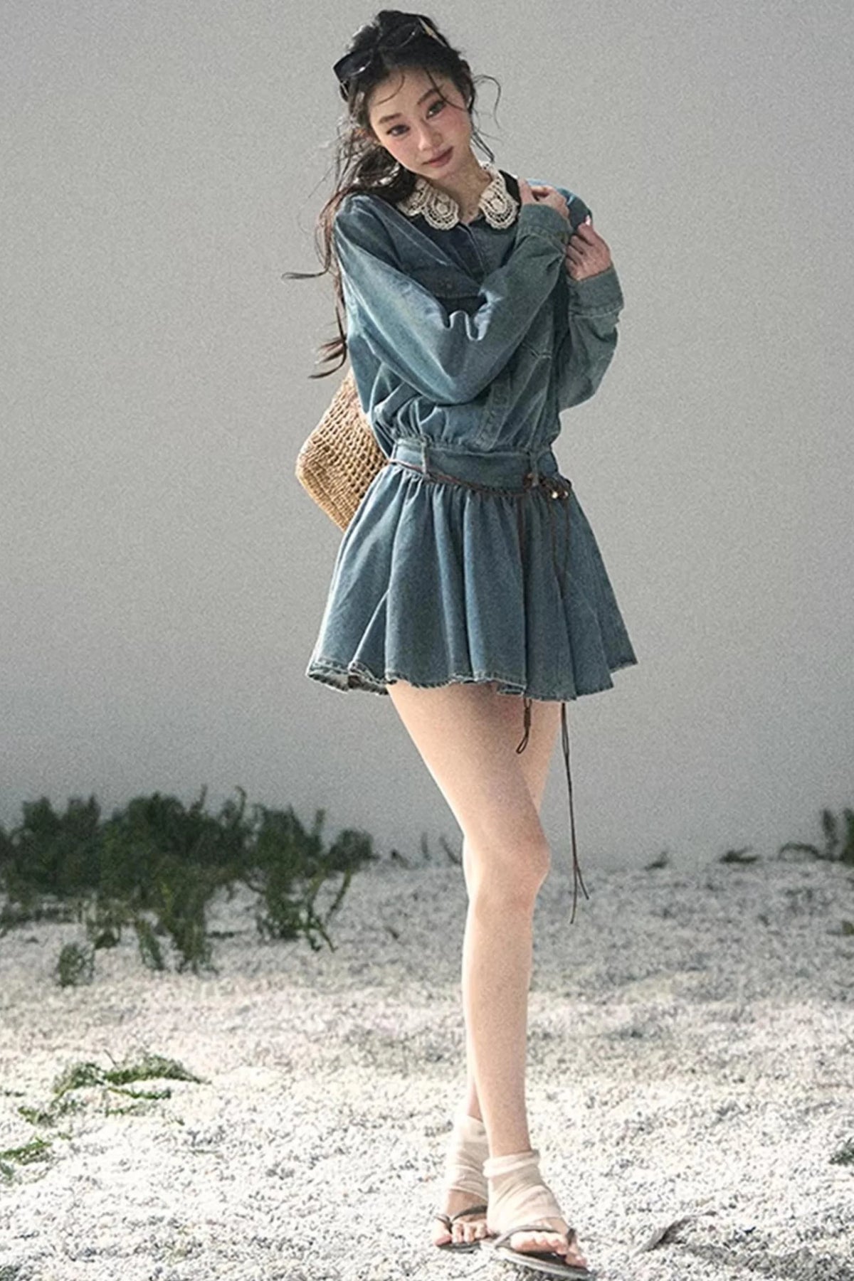 Eye-Catching Lace Collar Dress Set