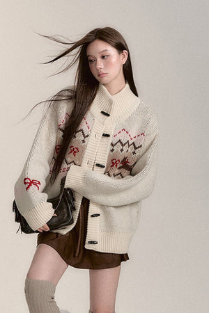 Fair Isle Dog Pattern Wool Cardigan