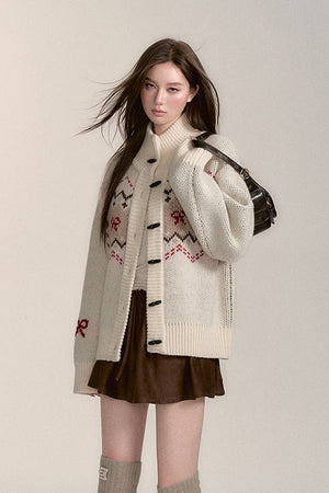 Fair Isle Dog Pattern Wool Cardigan