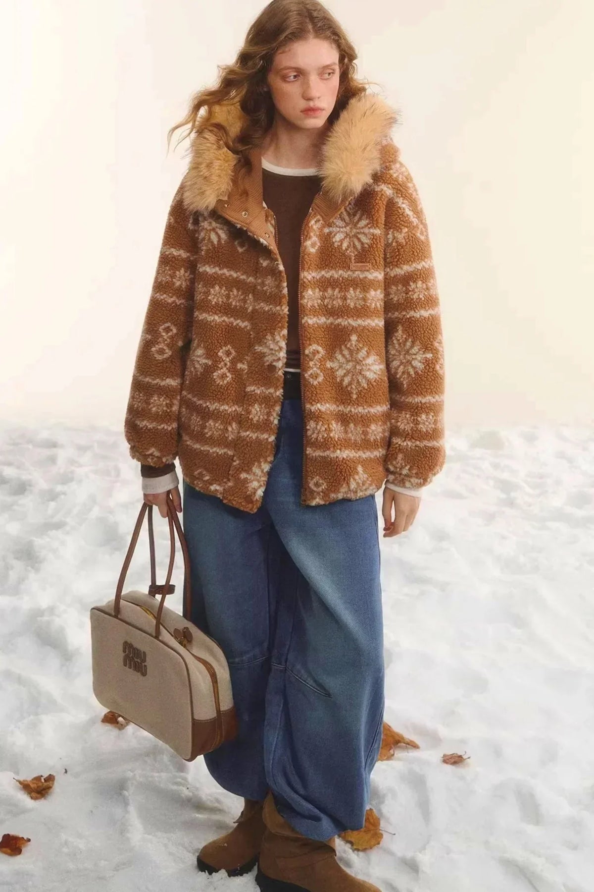 Fair Isle Fur Collar Jacket