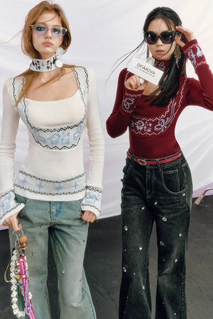 Fair Isle Jacquard Knit Sweater