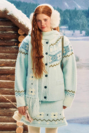 Fair Isle Jacquard Short Cardigan Set-Up