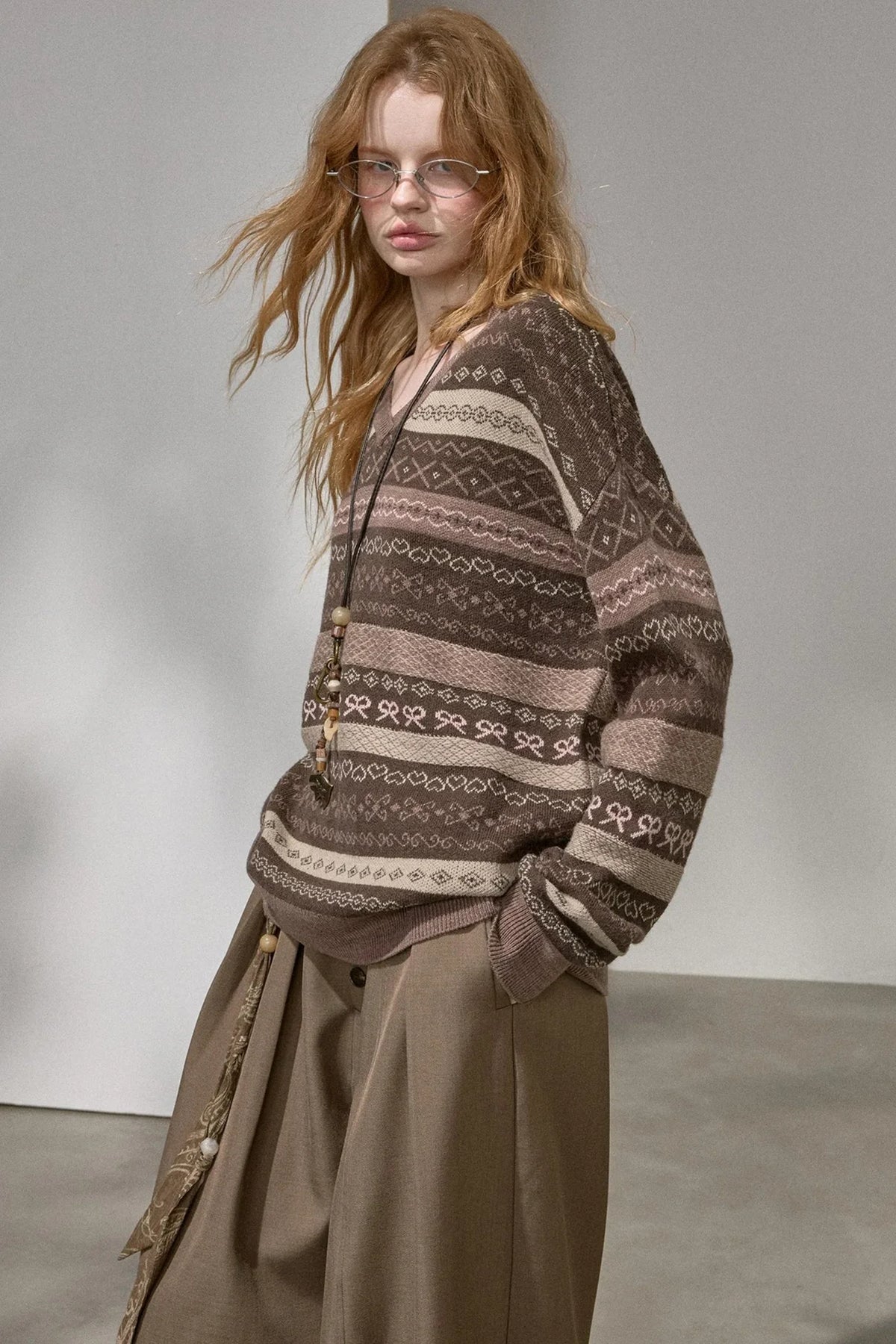 Fair Isle Jacquard V-Neck Sweater