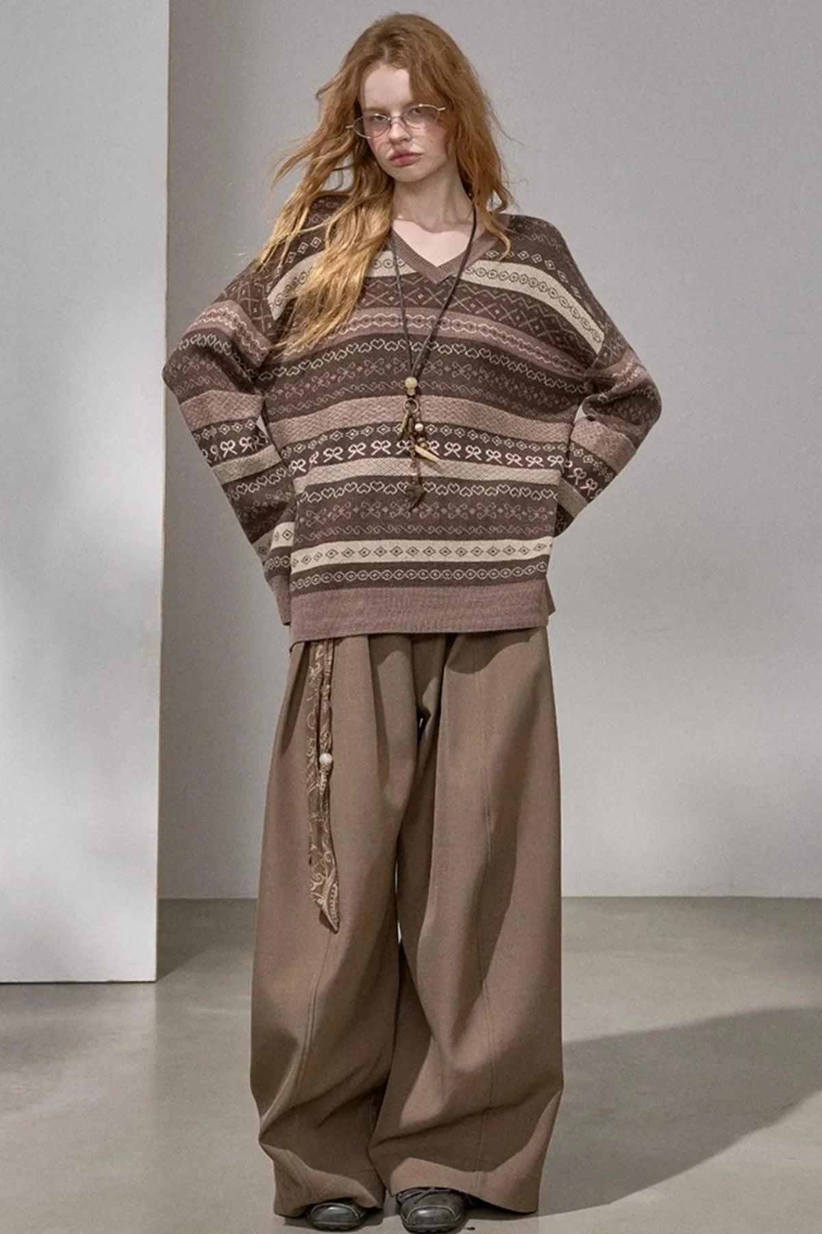 Fair Isle Jacquard V-Neck Sweater