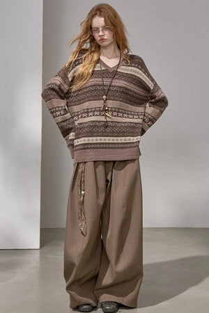 Fair Isle Jacquard V-Neck Sweater