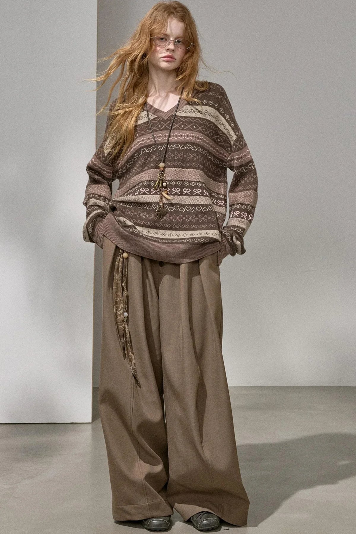 Fair Isle Jacquard V-Neck Sweater