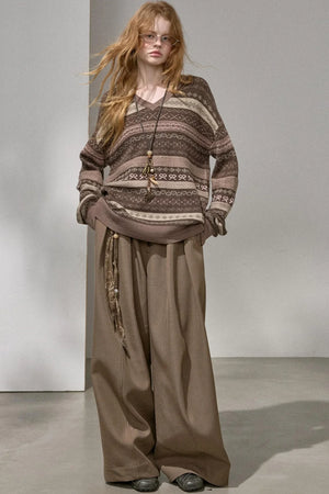 Fair Isle Jacquard V-Neck Sweater
