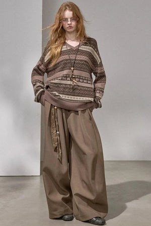 Fair Isle Jacquard V-Neck Sweater