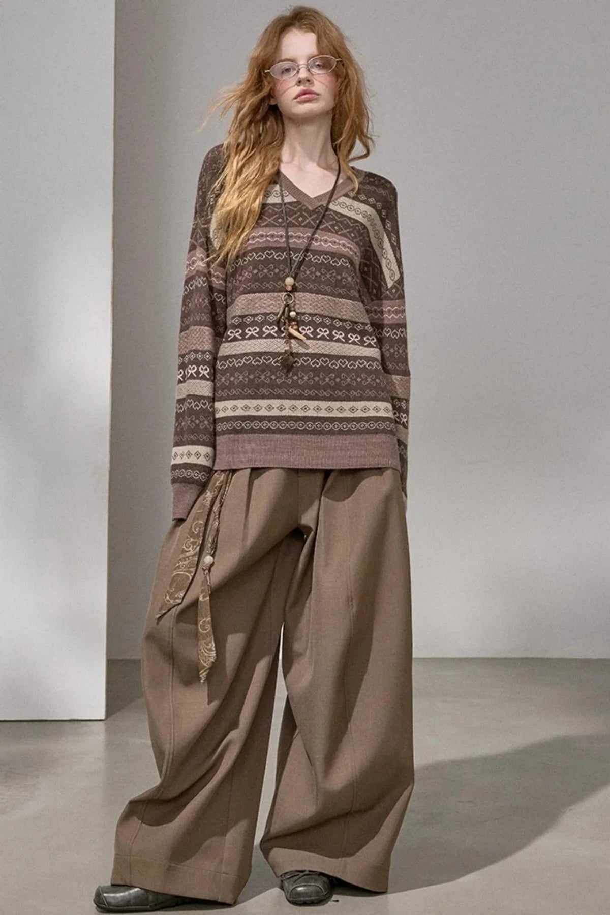 Fair Isle Jacquard V-Neck Sweater