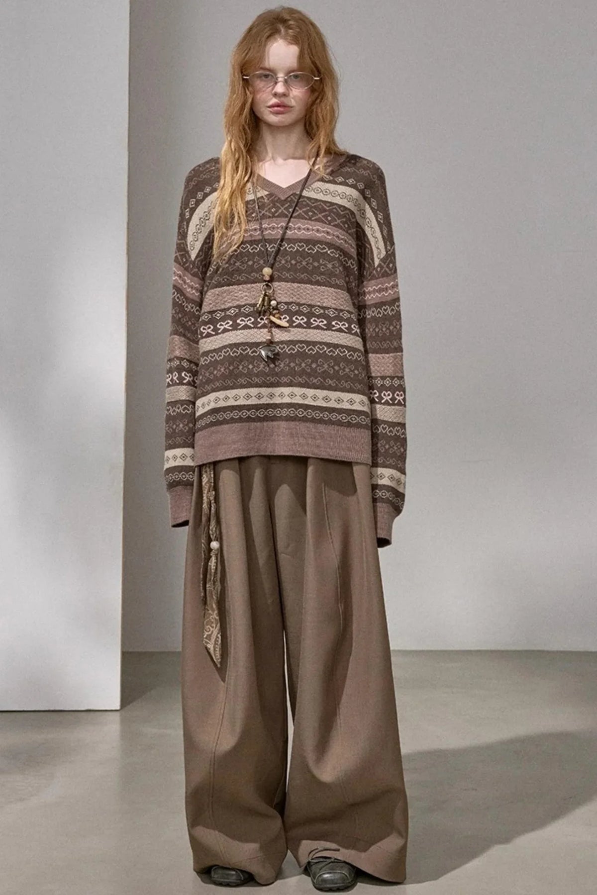 Fair Isle Jacquard V-Neck Sweater