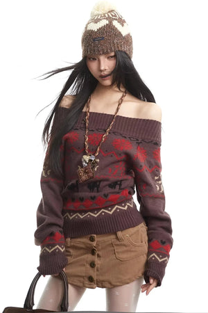 Fair Isle Off-Shoulder Sweater
