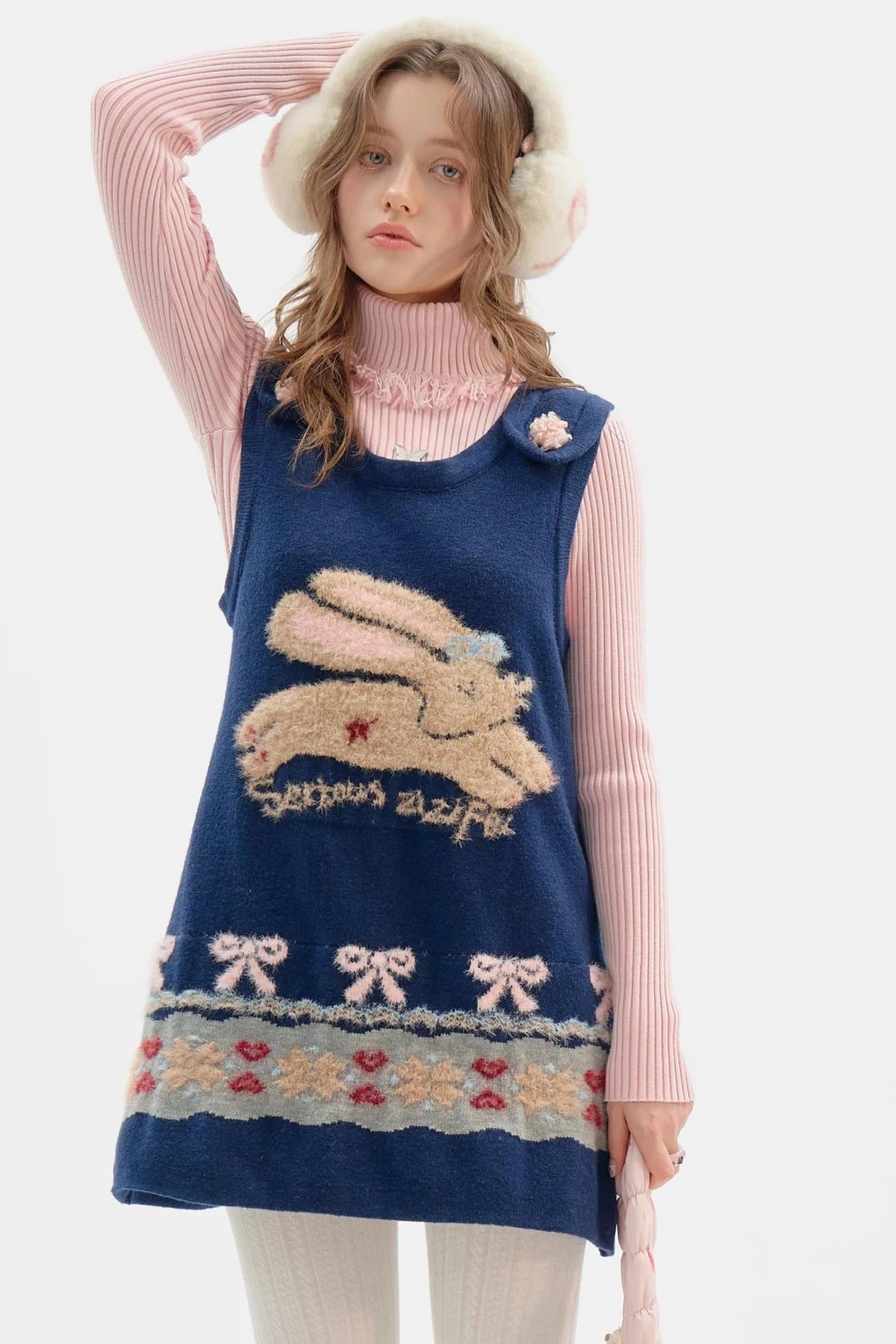 Fair Isle Plush Navy Vest Dress