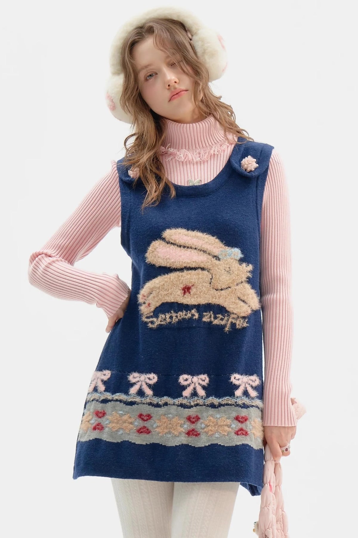 Fair Isle Plush Navy Vest Dress