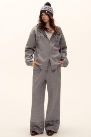 Fair Isle Quilted Jacket Pants Set-Up