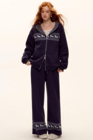 Fair Isle Quilted Jacket Pants Set-Up