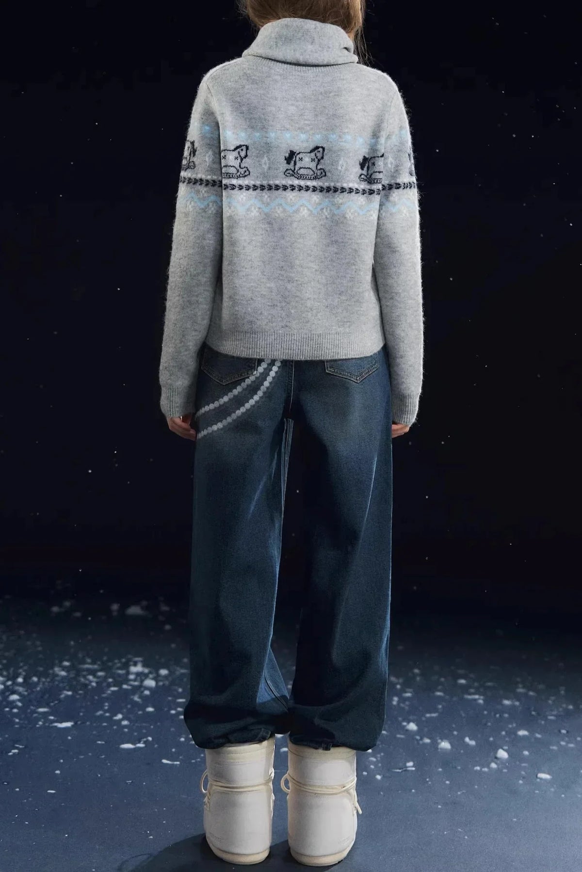 Fair Isle Scarf Cardigan Two-Piece Set