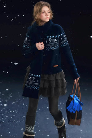 Fair Isle Scarf Cardigan Two-Piece Set