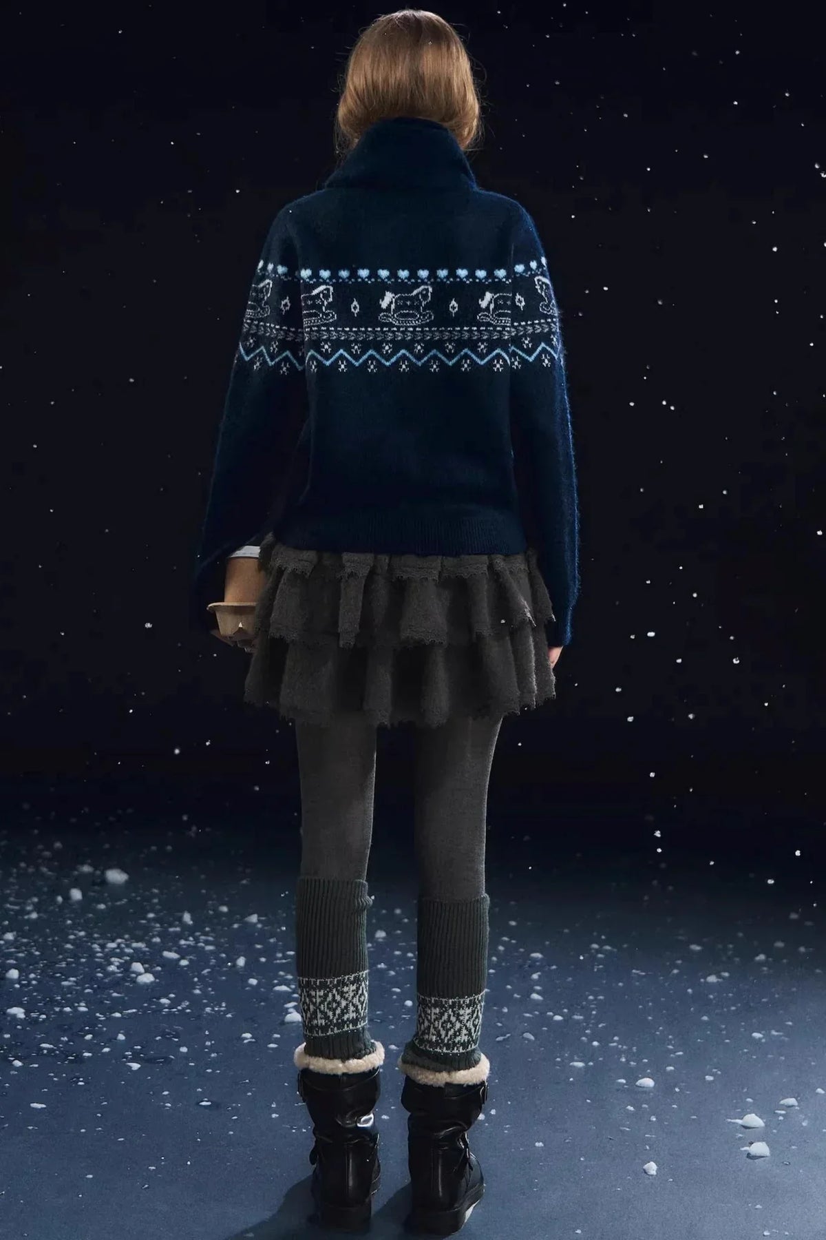 Fair Isle Scarf Cardigan Two-Piece Set