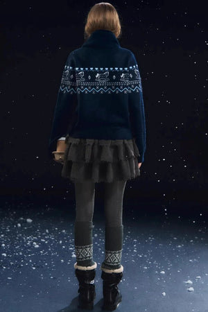 Fair Isle Scarf Cardigan Two-Piece Set