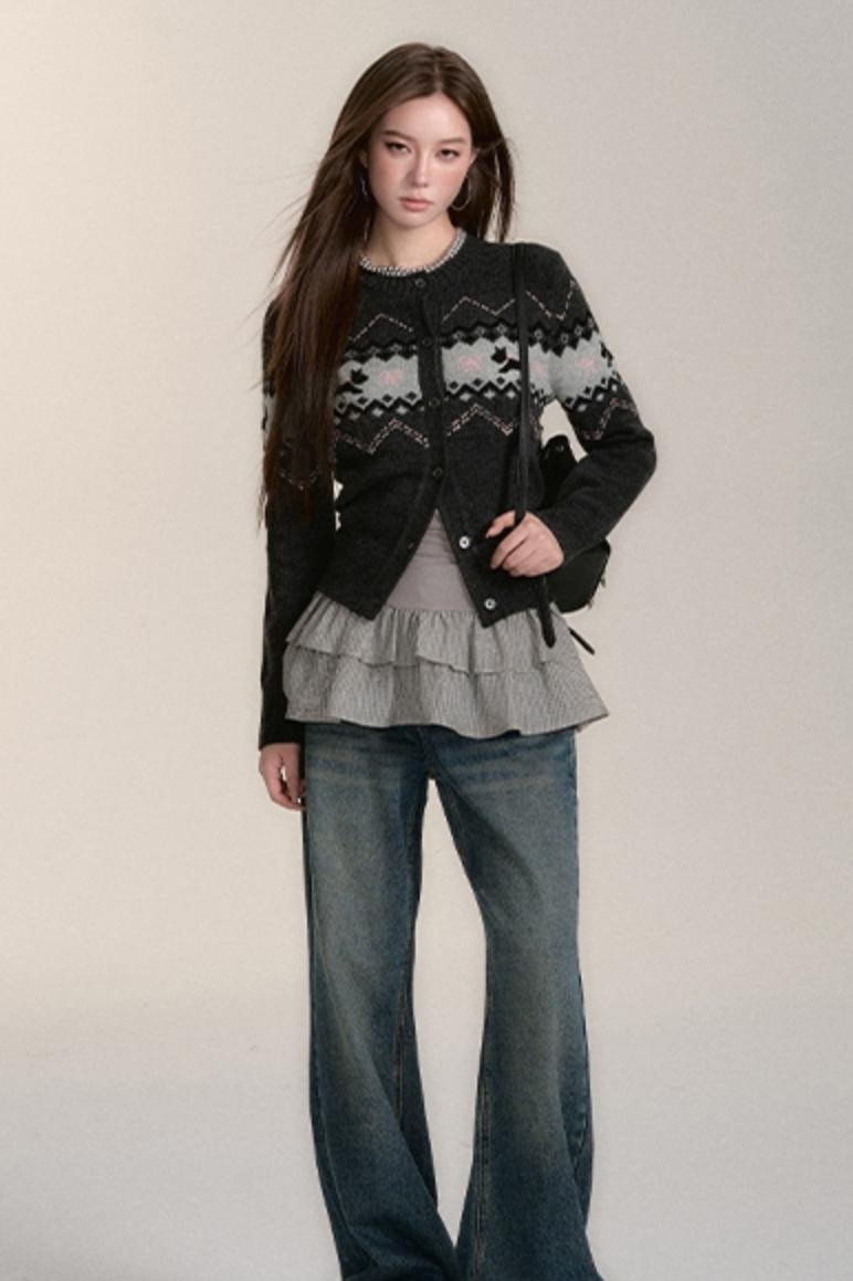 Fair Isle Style Wool Puppy Cardigan Set-Up