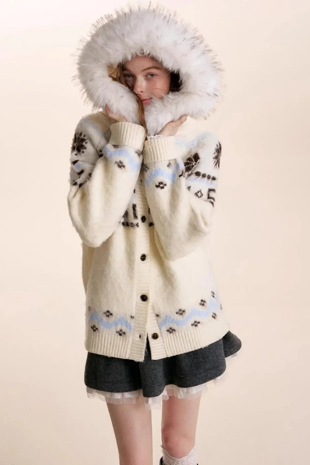 Fair Isle Wool Hooded Cardigan