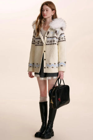 Fair Isle Wool Hooded Cardigan