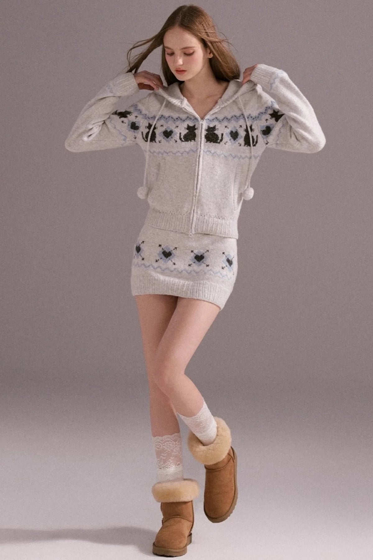 Fair Isle Woolen Skirt Set-Up