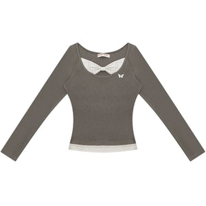 Fake Two Bow Long sleeve T-shirt