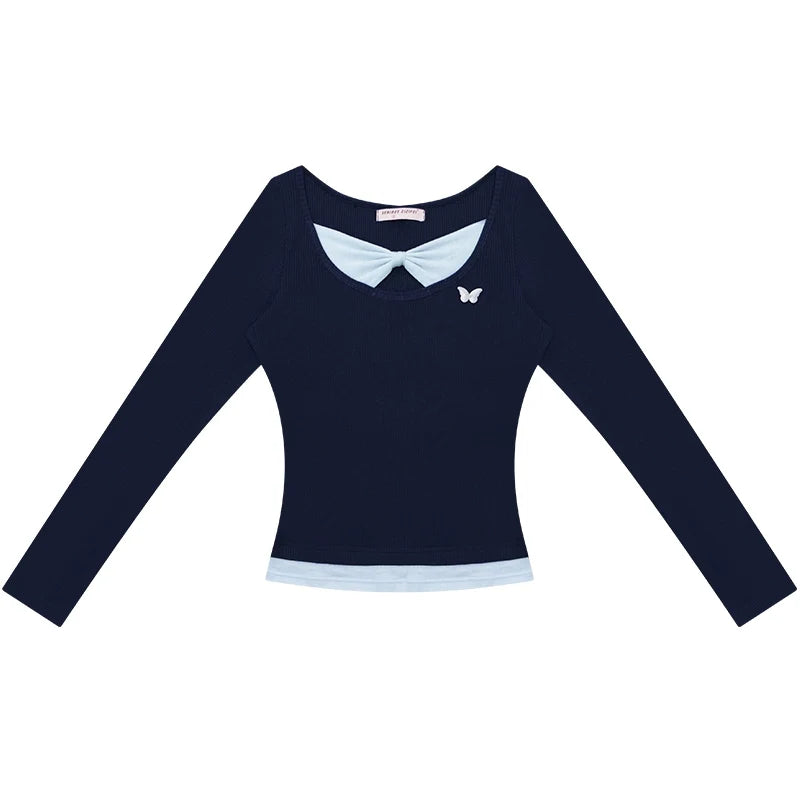 Fake Two Bow Long sleeve T-shirt