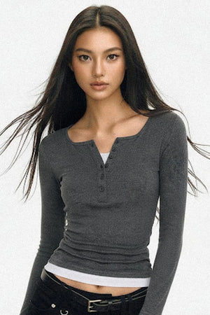 Fake Two Collar Stretch Slim T-Shirt