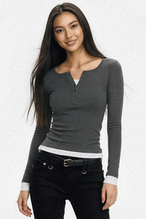 Fake Two Collar Stretch Slim T-Shirt