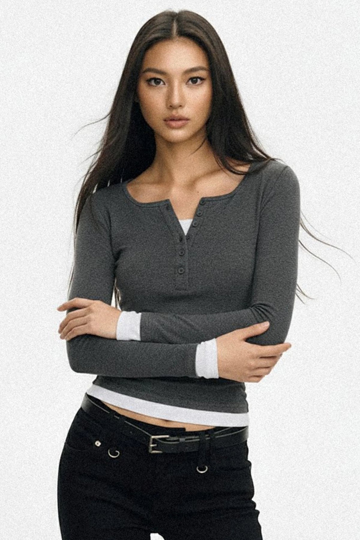 Fake Two Collar Stretch Slim T-Shirt