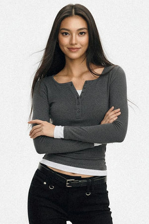 Fake Two Collar Stretch Slim T-Shirt