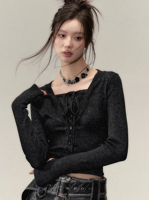 Fake two collarbone knit sweater