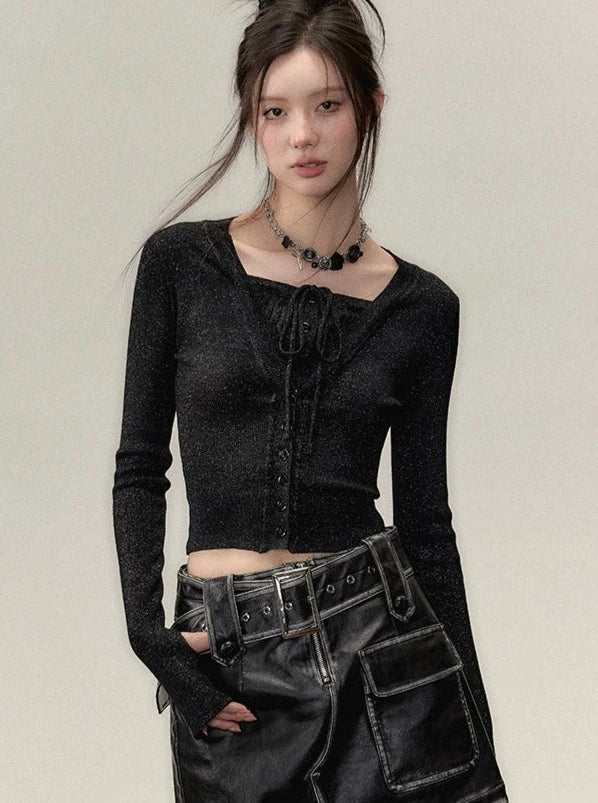 Fake two collarbone knit sweater