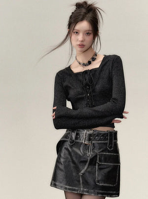 Fake two collarbone knit sweater
