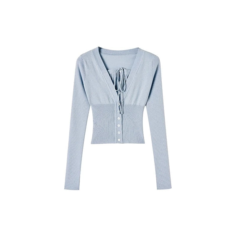 Fake two collarbone knit sweater
