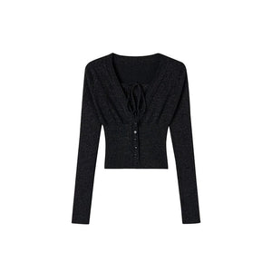 Fake two collarbone knit sweater